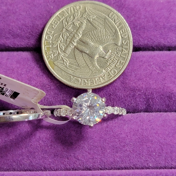Bella Luce Simulated Diamond Engagement Ring Set~Size 5 Rhod/SS - Picture 5 of 8